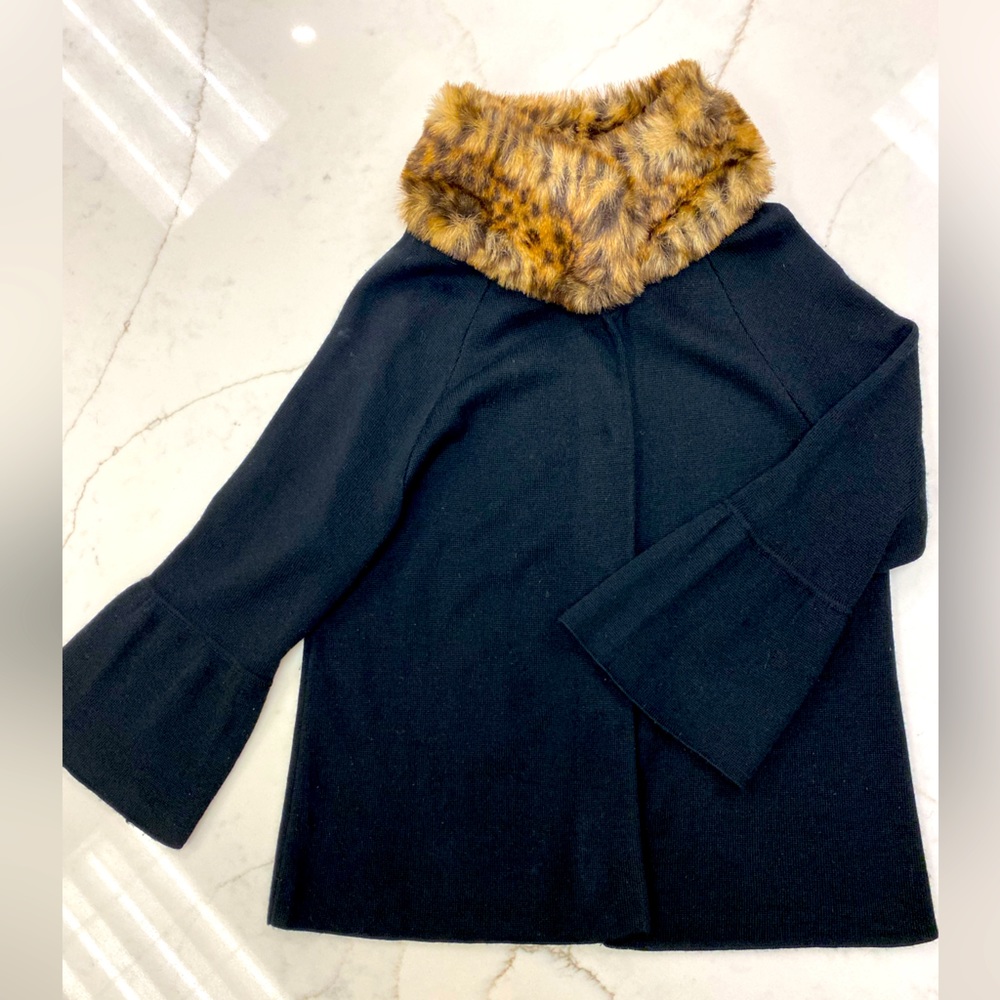 INC International Concepts Bell Sleeve Sweater with Fur Collar